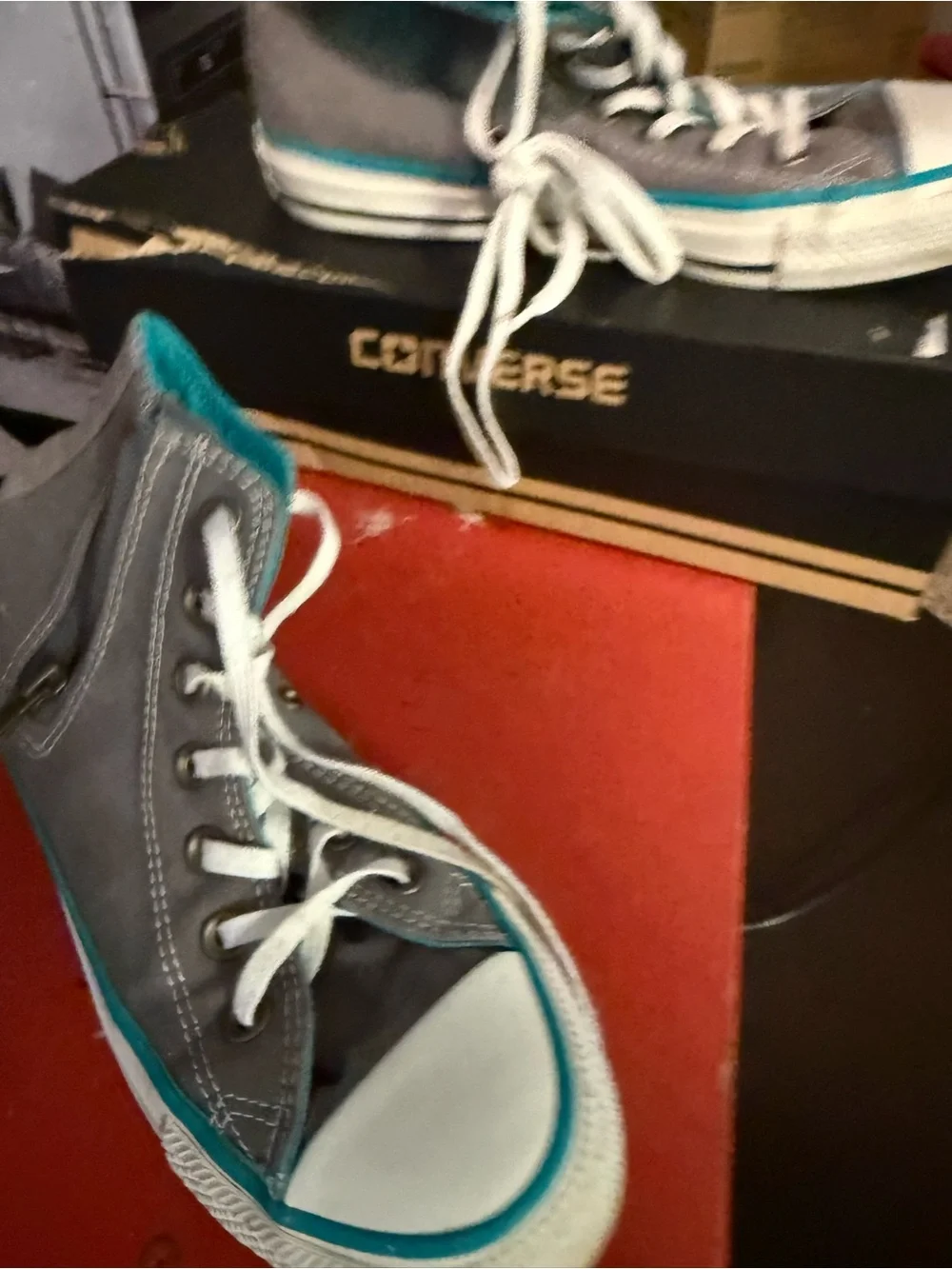 Converse Kids Gray High-Top Sneakers with Teal Accents